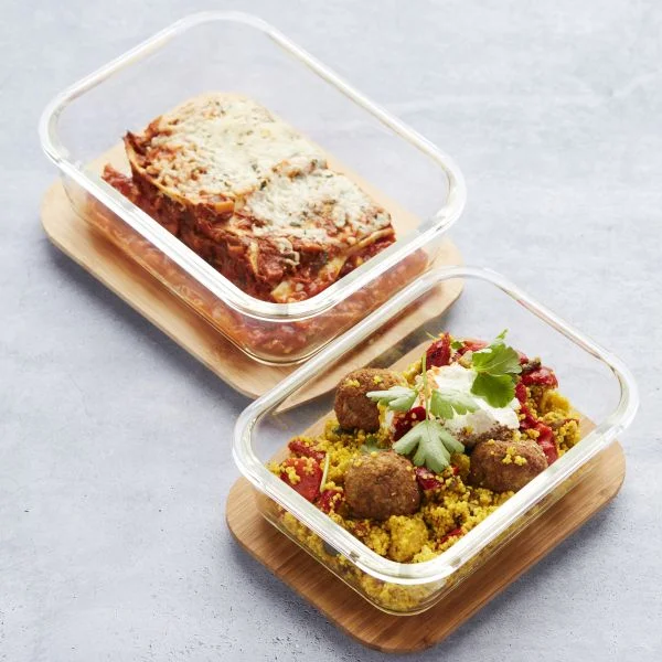 Kitchen Rectangle glass meal prep food storage container set lunch box lunchbox with bamboo wooden lid