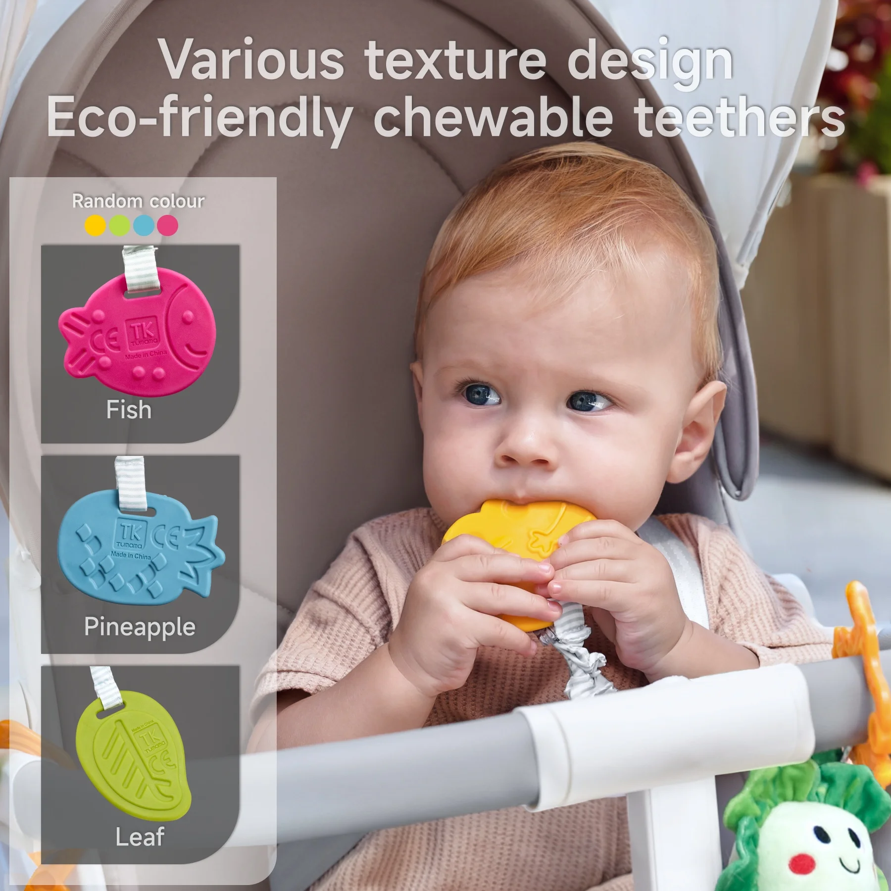 Tumama Kids Sensory Plush Rattle Toys Activity Pram Stroller Baby Hanging Toys Soft Vegetable Teether Rattle Toy for Newborn Car