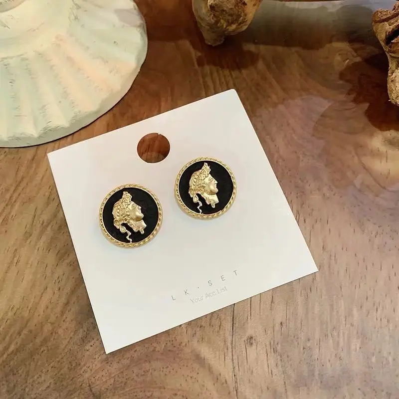 Лидер продаж, Модные Винтажные серьги-гвоздики из серебра 925 пробы в стиле барокко, Дворцовый портрет, монета, золото