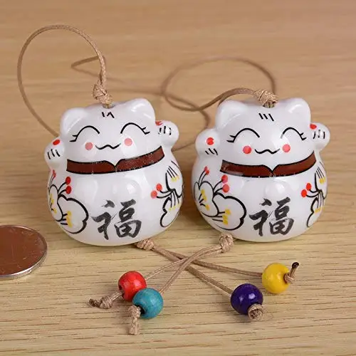 Car cute Hanging Ornaments Ceramic Lucky Cat Wind Chimes Cat Japanese Maneki Neko Car  Wall Hanging Home Decor  Miniature