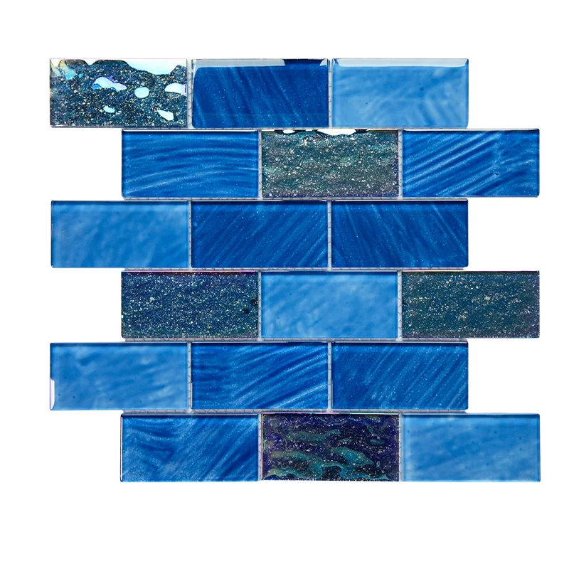 Factory custom handmade Mosaic tiles Ceramic Mosaic Tiles Garden Swimming Pool Blended Blue Glass Mosaic Swimming Pool Tile