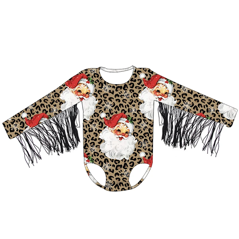 Wholesale Infant Girl Leotard With Black Fringe Christmas Winter Baby Ribbed Cotton Long Sleeve Carters Romper