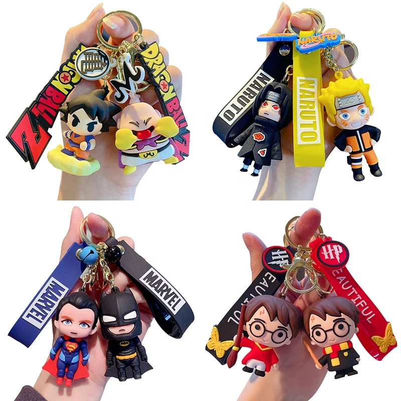 Hot Sale Cartoon Anime Series 3D Kawaii Justice League Narutos Dragon Ball Z Keychain Custom 3D Cartoon Pvc Narutos Keychain
