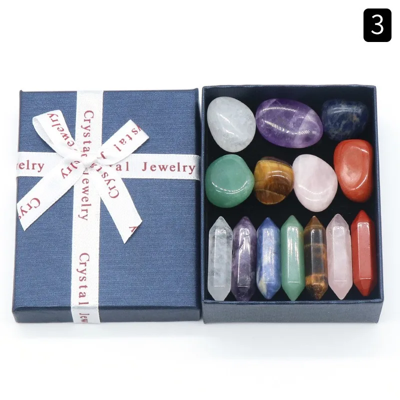 7 Chakra Sets Natural Crystal Point and Tumbled Sets Craft Christmas Gift Souvenir Healing Stones