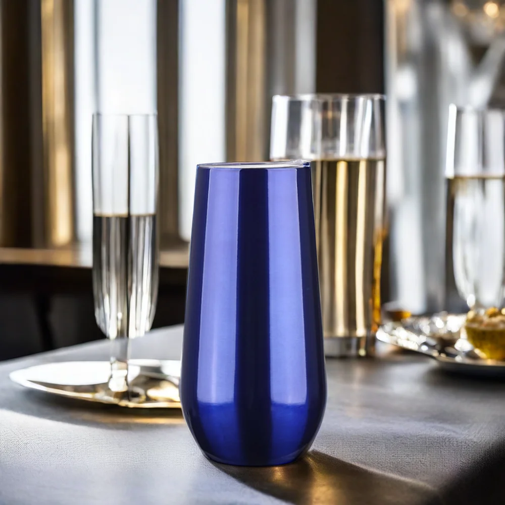 6oz Custom Sublimated Insulated Stainless Champagne Flute Tumbler with Lid Stemless Mug for Gift Giving for Birthday Wedding