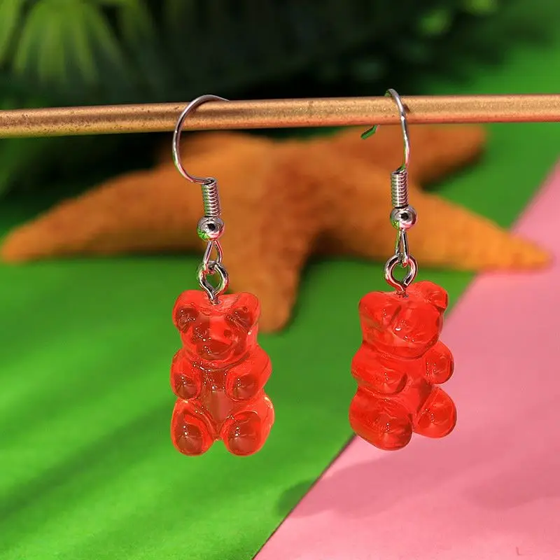 1 Pair Creative Cute Mini Gummy Bear Earrings Minimalism Cartoon Design Female Ear Hooks Danglers Jewelry Gift L0223