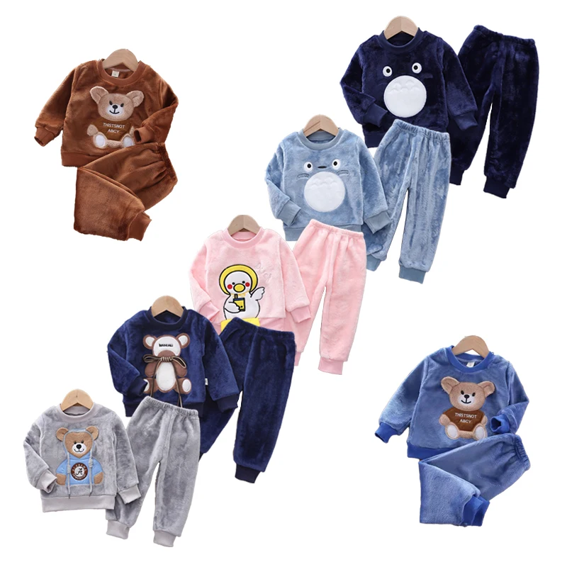 Green Horizon Kids Winter Comfortable Thicken Pullover and Pants Pjs Sets Cartoon Pattern Kids Boy Clothes 2PCS Pajama Set