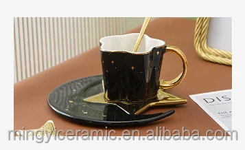 Factory Hot Sale Star Porcelain  Coffee Cup and tea set  Ceramic Cup Set with Spoon