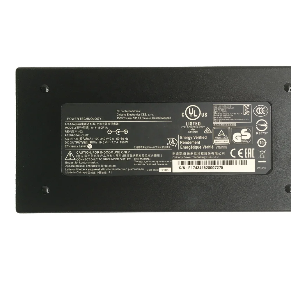 Оригинальный 19 5 V 7.7A 150W Тонкий адаптер переменного тока для chicony A14-150P1A Z7-I7 зарядное устройство ноутбука MSI GF62 7RE MS-16J9