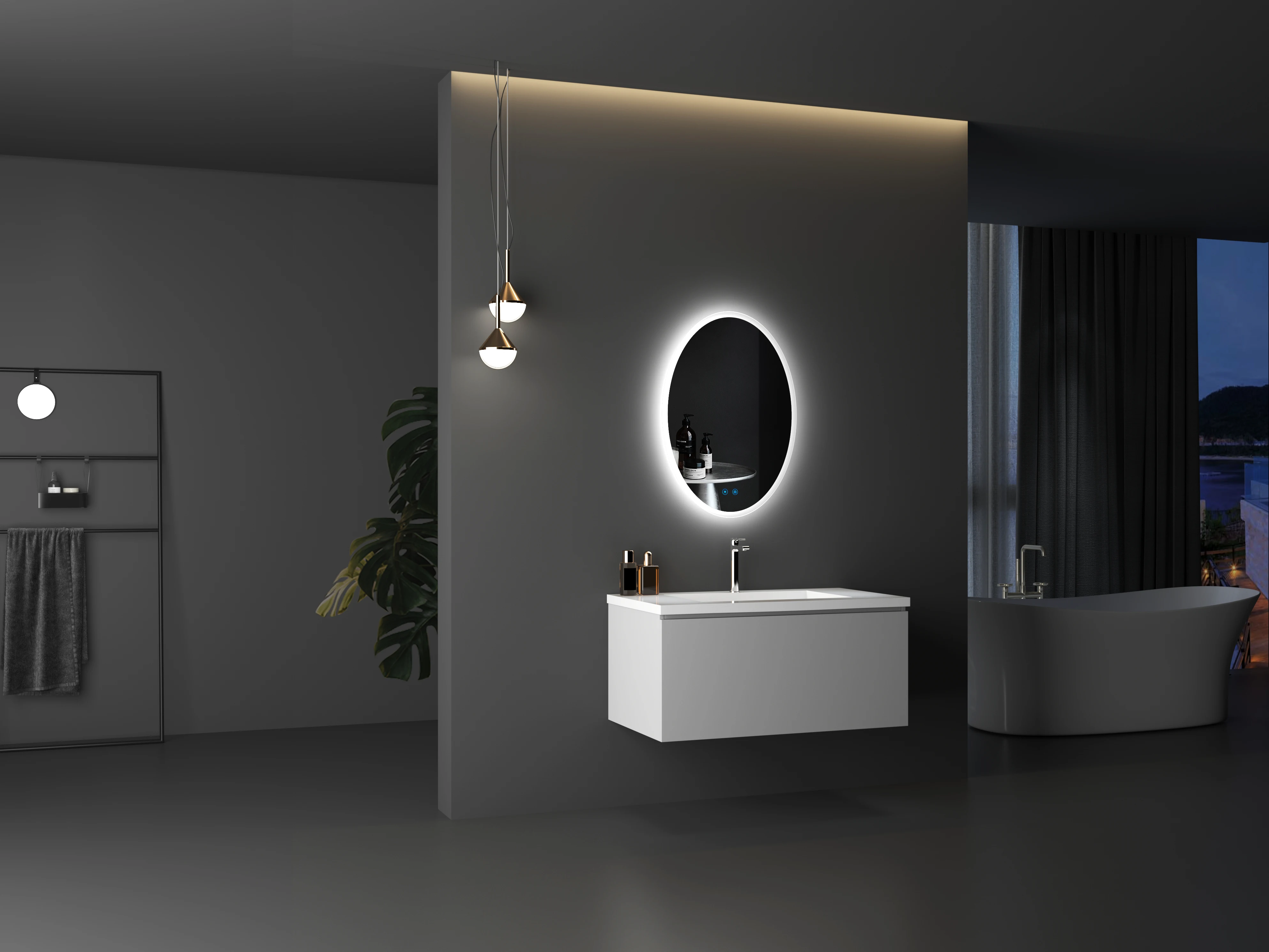 Round Backlit Led Mirror Hanging Wall mounted Spiegel Smart Lustro LED Bathroom With Light