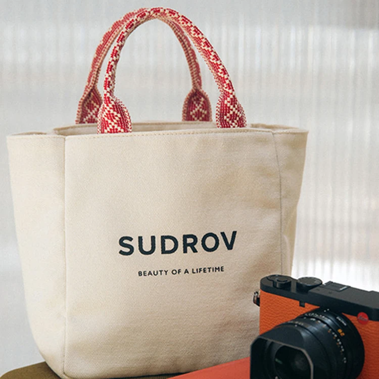 Korean Style Inside Pocket Plain Canvas Handbag Beach Shopping Tote Bag with Custom Printed Logo