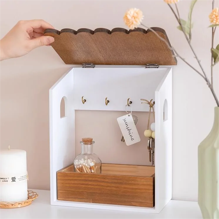 Solid Wood Door Key Storage Box Decoration Cute Remote Control Mask Hanging Frame Entering Door foyer Shoe Cabinet