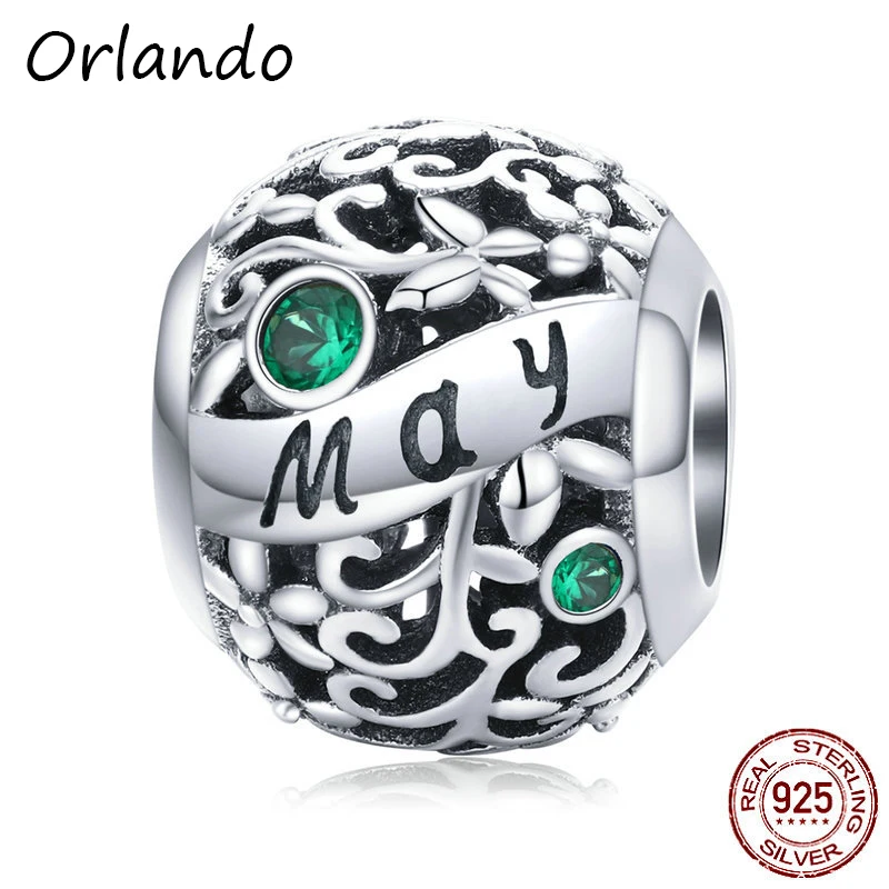 925 sterling silver charm twelve birthstone beads for bracelet DIY Women Jewelry