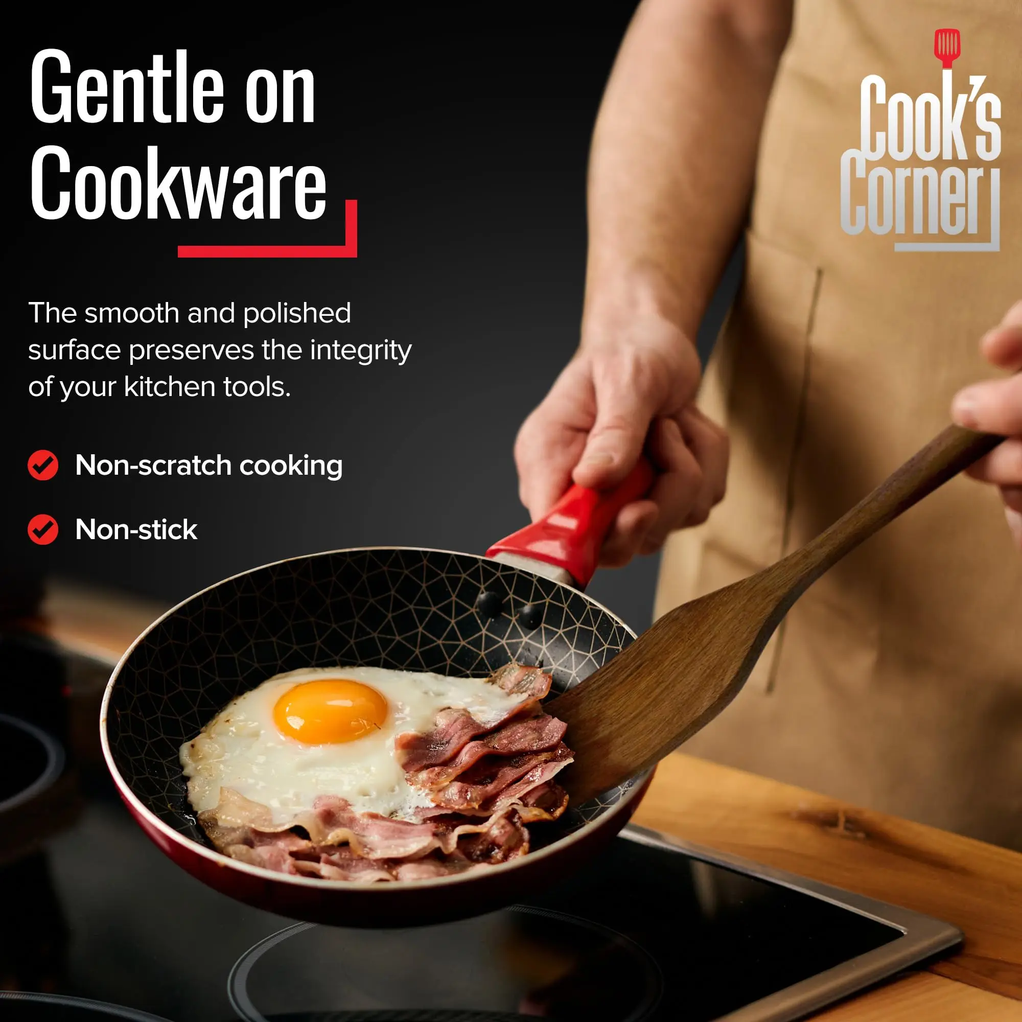 Wood 3 Pc Slotted Spoon Solid Spoon and Spatula in Sustainable Acacia Safe Non-stick Kitchen Utensils Set