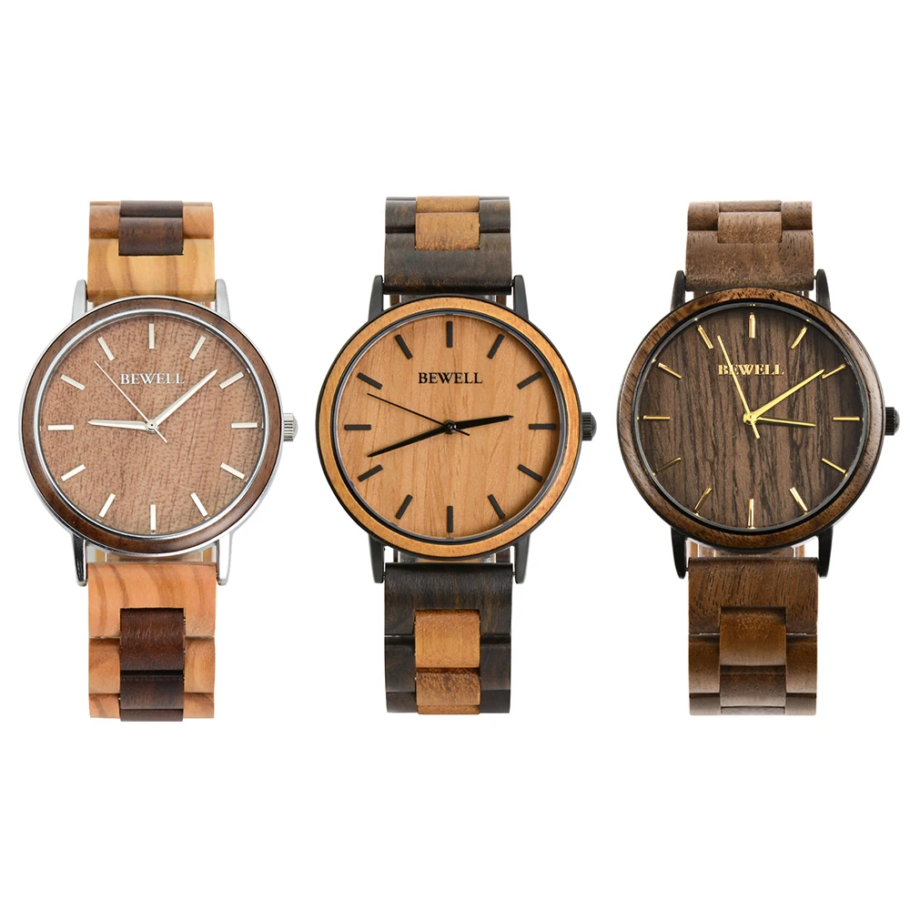 2021 New Arrivals Bewell Wood Watch Metal Case Men Minimalist Watches for Men Wholesales