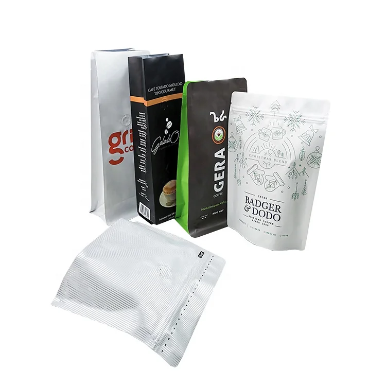 Custom Printing Aluminum Foil 12oz 16oz 340g 500g Matte Side Gusset Quad Seal Flat Bottom Coffee Bean Packaging Bag With Valve