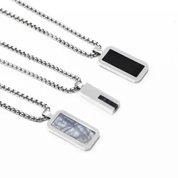 Personalized 18K Gold Plated Stainless Steel Necklace with Black Onyx Square Charm Pendant Necklace