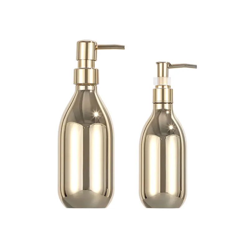 Luxury PET 300ml 500ml electroplating silver round plastic lotion bottle with pump for shampoo conditioner shower gel bottle
