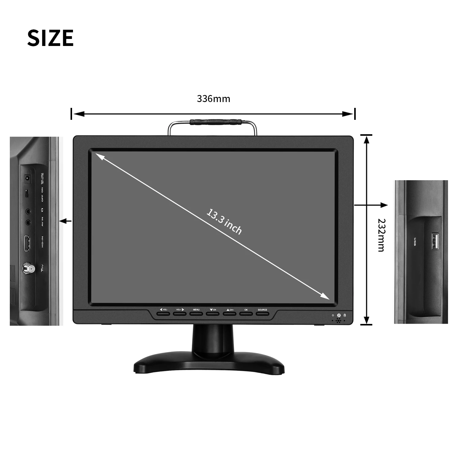 13.3 inches Fashion Tv Rechargeable Battery Digital ATSC DVB-T2 ISDB-T Portable Mini TV