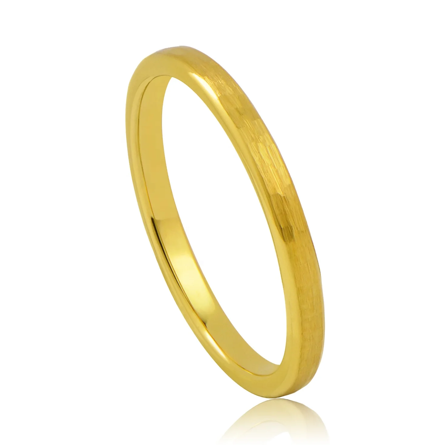 2MM Hammered 18K Gold Tungsten Engagement Ring