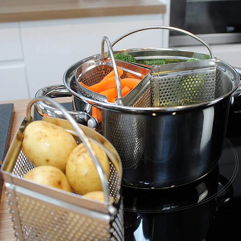 Set of 3 Stainless Steel Steamer Basket Saucepan Divider Baskets Storage Saving Kitchen Cookware