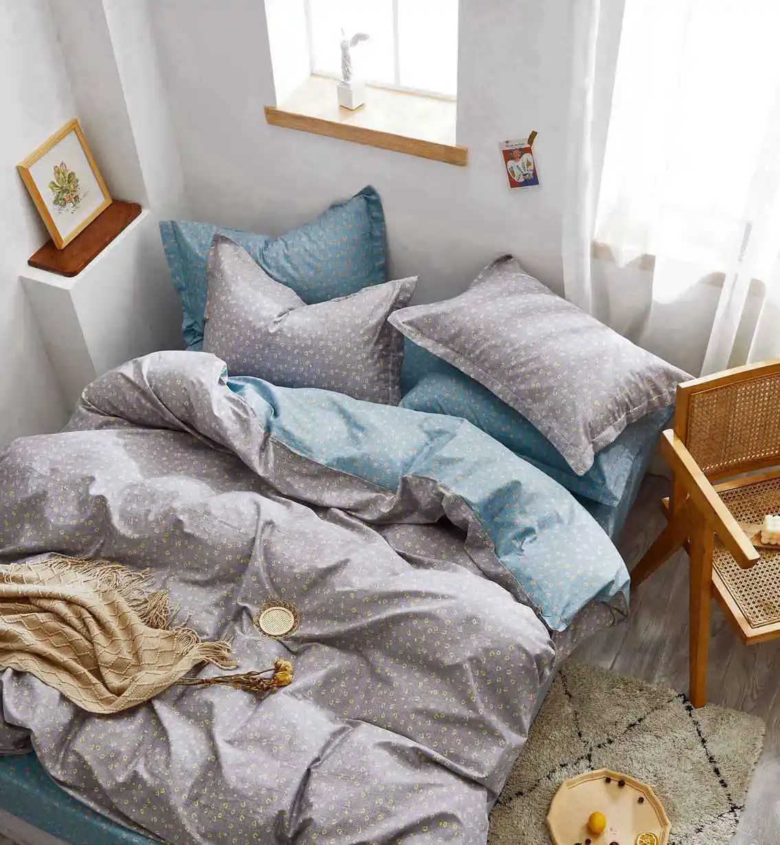 Chinese supplier home textile cotton pigment print beautiful design quilt cover set