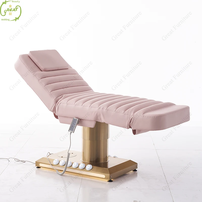 2023 новый дизайн салон красоты розовый 3 Мотор Косметическая кровать Регулируемый Электрический массажный стол для лица со светодиодной подсветкой