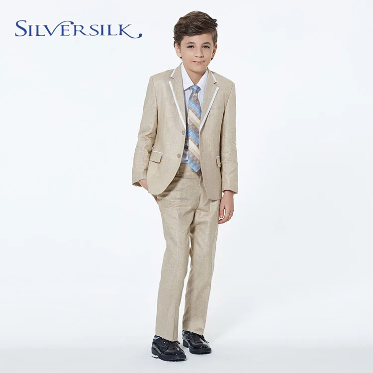 
New pattern fashion yellow linen cotton custom tuxedo boys blazer suits 