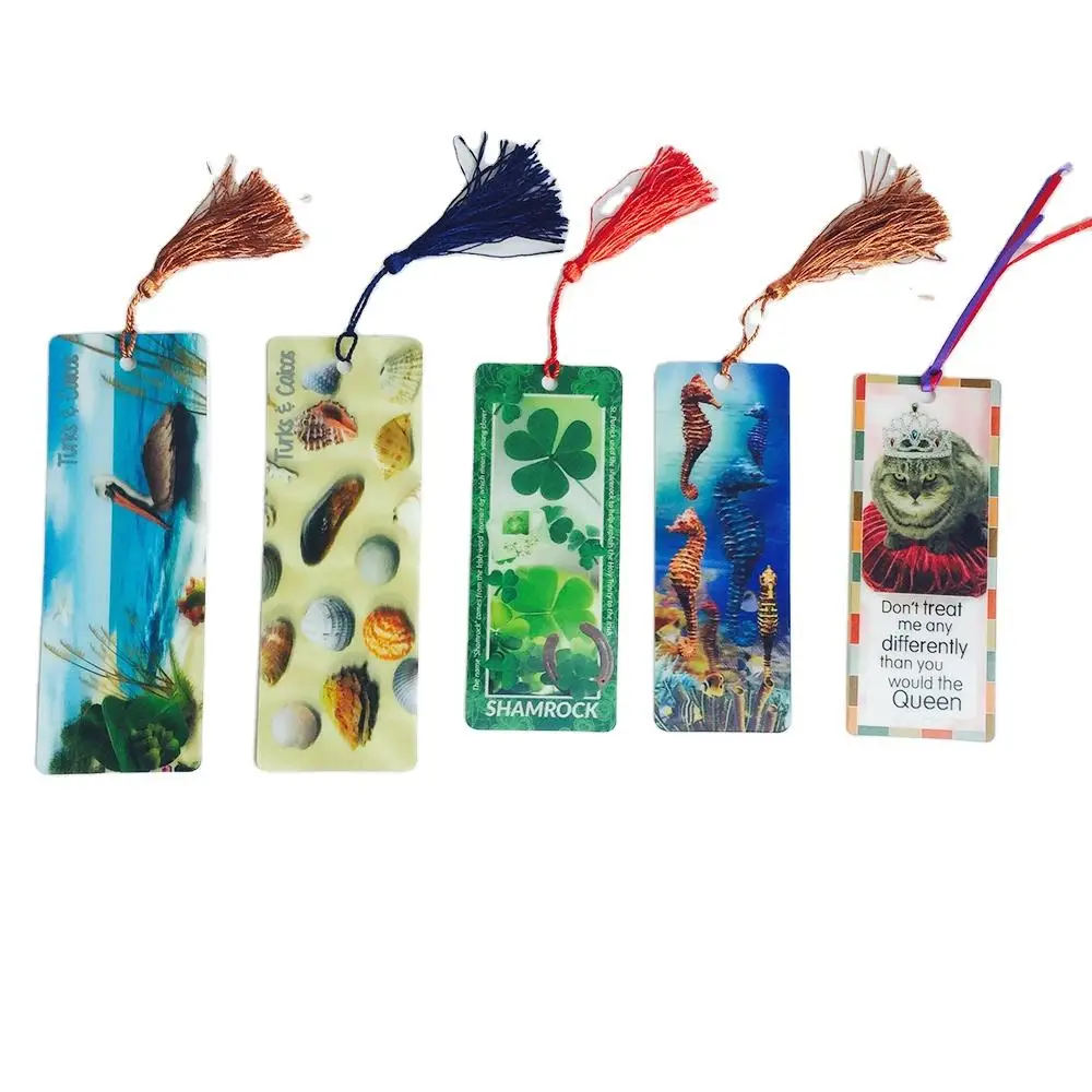 Custom promotional sublimation paper lenticular printing 3D bookmarks with tassels