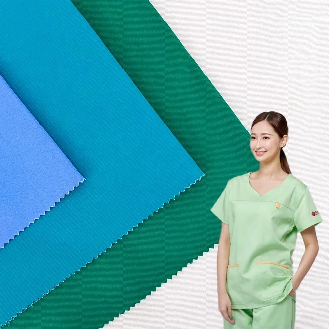 Woven textiles T65/C35 polyester/cotton hospital scrub fabrics for medical uniforms doctor nurse clothing manufacturing supplier
