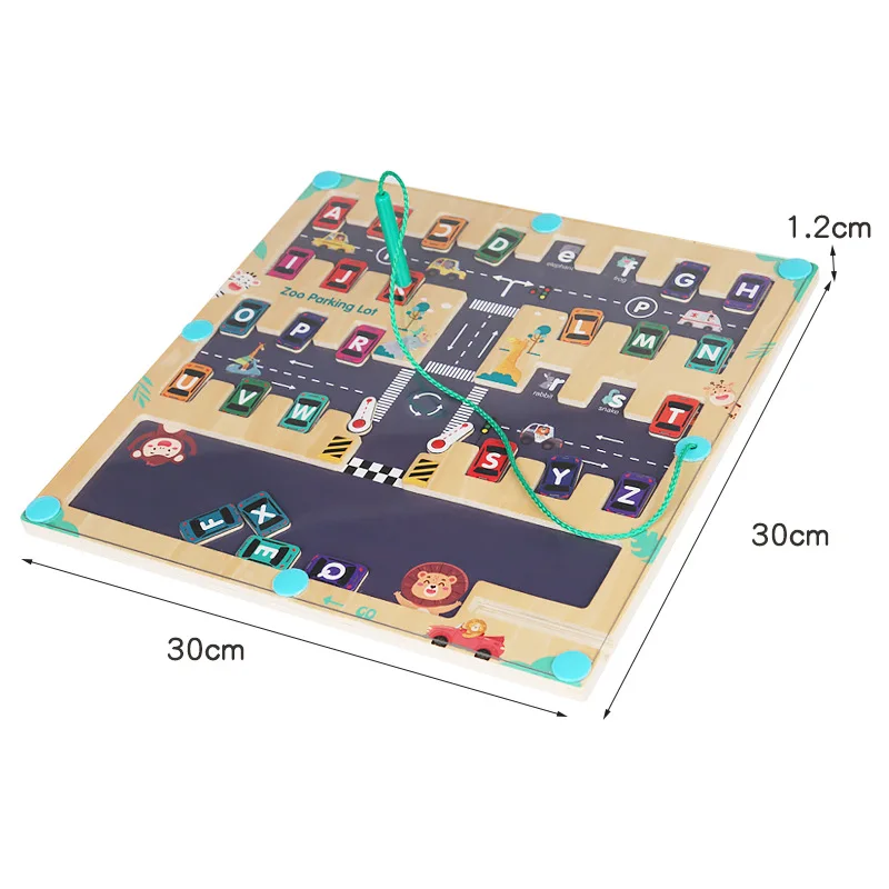 2024 Wooden Letter Matching Magnetic Maze Parking Toy Color Classification Board Teaching Aids Kids Early Education Toy