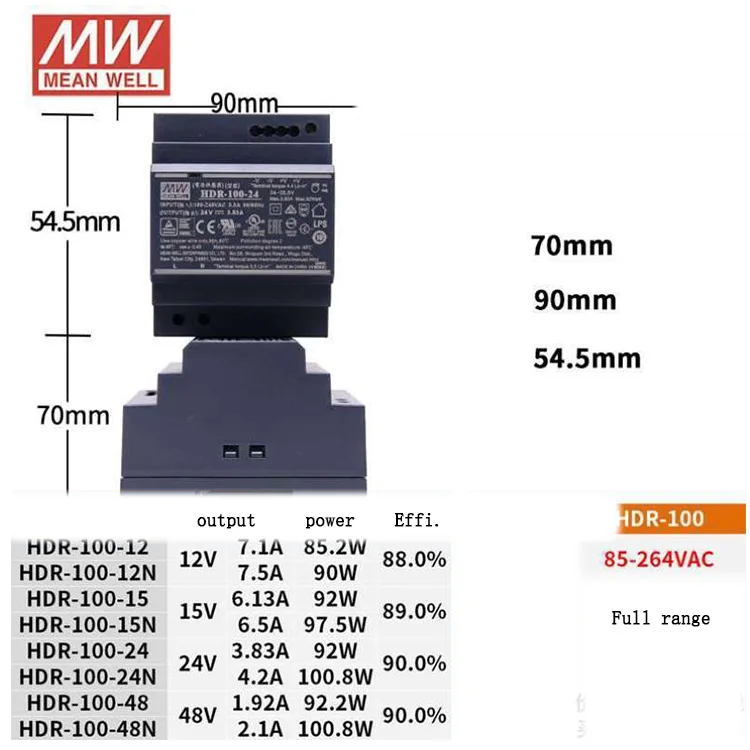Mean Well HDR-100-12 85~100W Ultra Slim Step Shape ~ W DIN Rail
