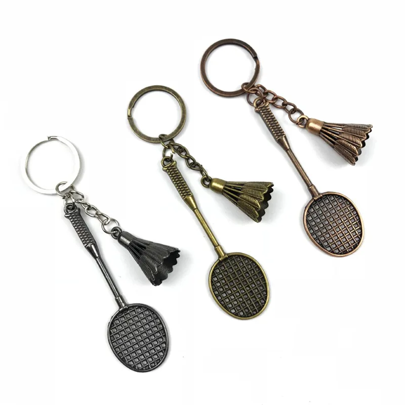 Cheap Wholesale Mini Size Craft Zinc Alloy Badminton Racket Key Chain 3D Sports Pendant Keyring