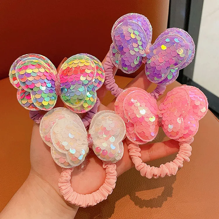 Fashion Children Hair Accessories New Wholesale 1 PC Cute Kids Sequins Bow Scrunchies Popular Girls Elastic Band