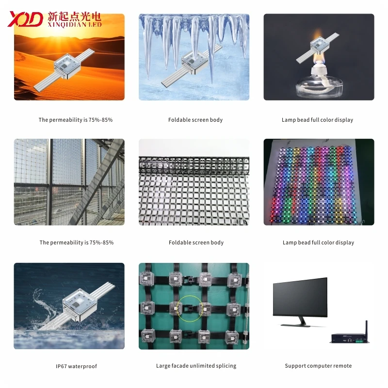 XQD P50 Waterproof RGB ws2811 LED Grid Giant Pixel Screen Point Light for Stunning Large Flexible Transparent LED Mesh Displays