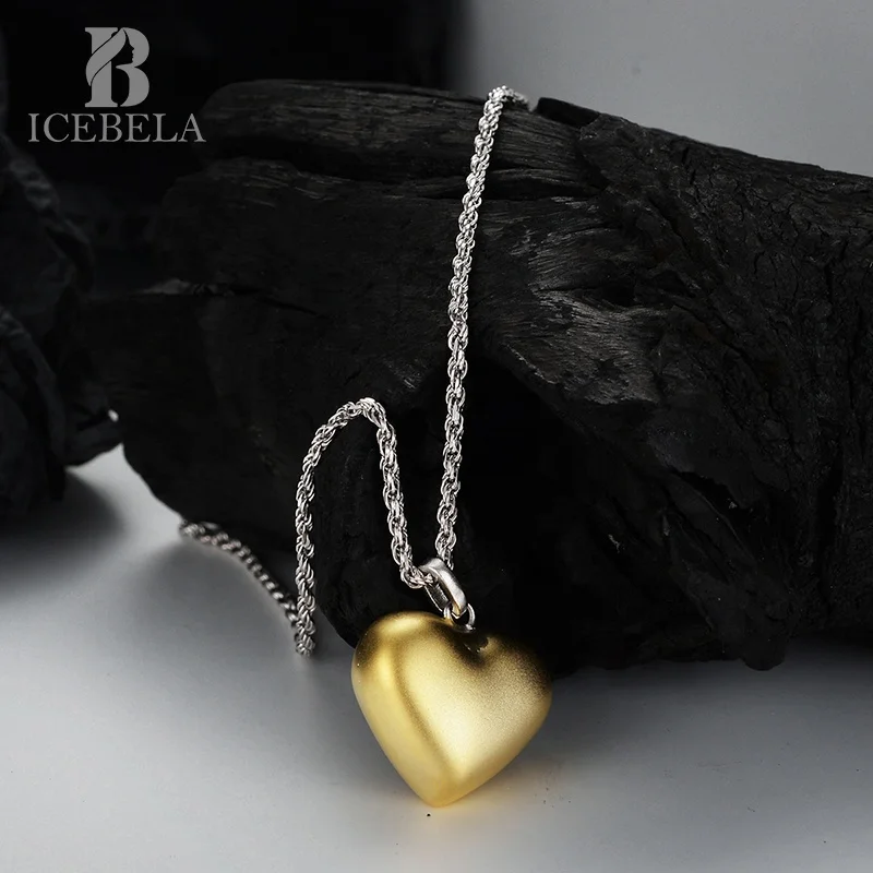 Fine Jewelry Girls Love Gift 2023 Fashion Manufacture S925 Sterling Silver Frosted 18k Gold Heart Pendant Necklaces For Women