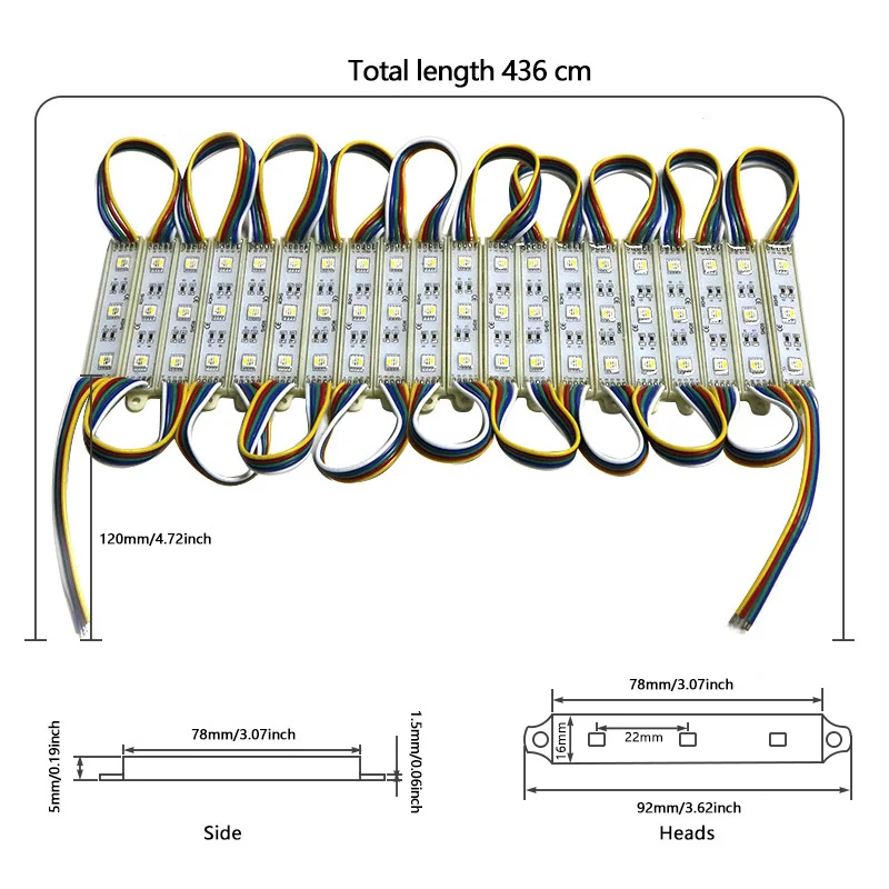 4 In 1 Adjustable IP65 Waterproof 12V Display Modules RGBW SMD 5050 LED Module Lights for Advertising