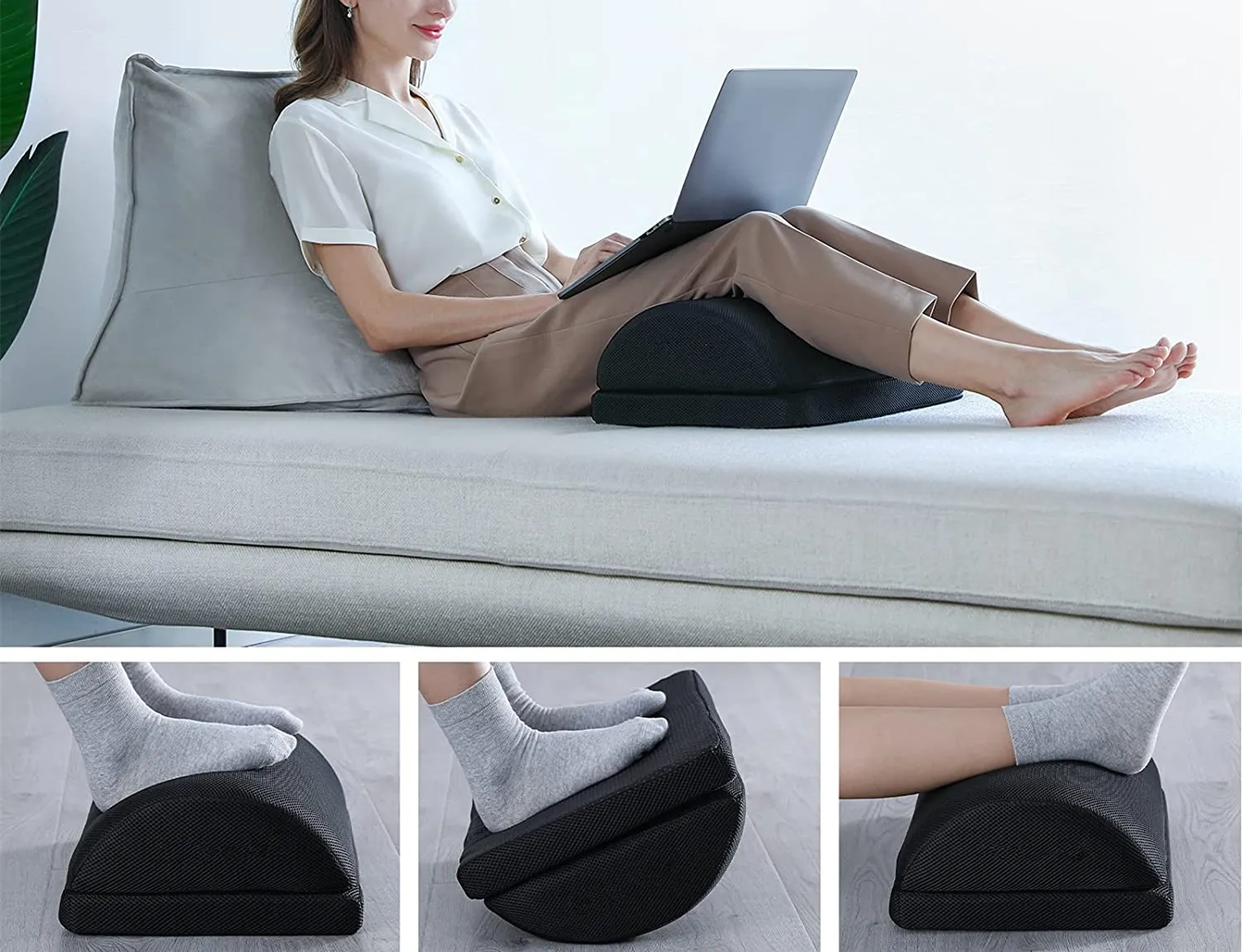 Memory Foam Foot Rest Under Desk Adjustable Height Leg Rest Cushion Velvet Foot Rest for Couch Office Living Room Chair