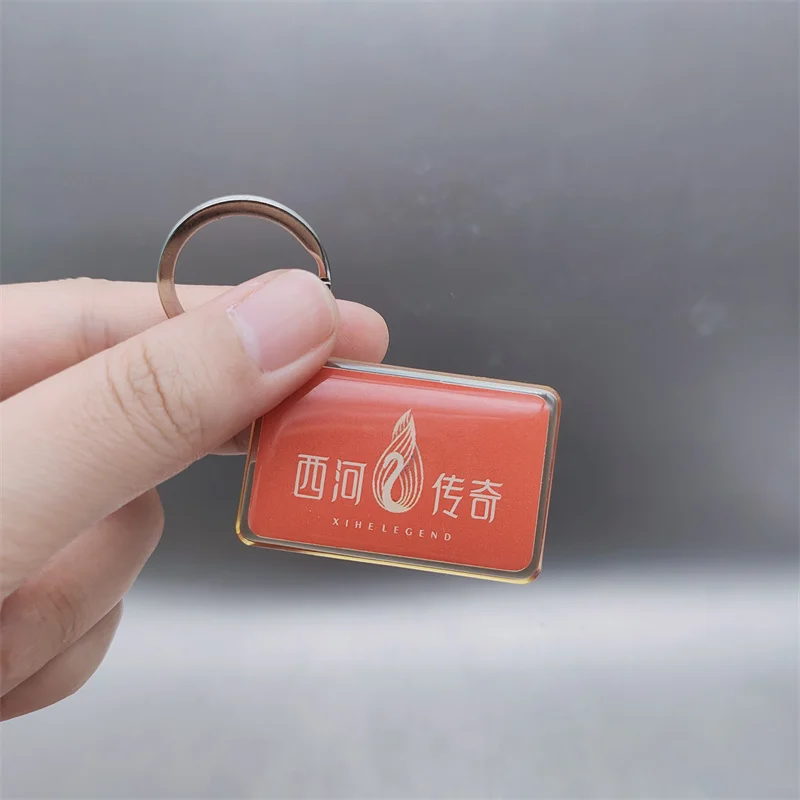 Custom Rfid metal Edged Epoxy card Trolley Token Ntag 213 215 keyfob for Pet Collar with QR code/ url encode