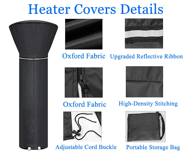 Patio Heater Covers with Reflective Strip Hot sale Waterproof Oxford Stand Up black outdoor patio heater covers