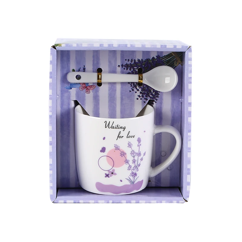 Portuguese Republic flower lavender  Tea Coffee Ceramic Mugs Customized Logo Acceptable coffee cup