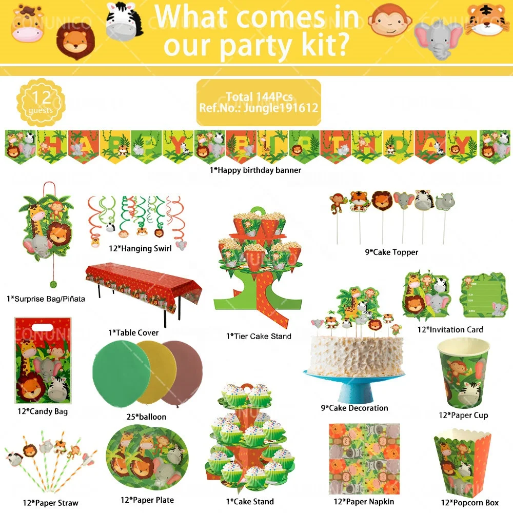 
New Jungle Safari Animals Theme Party Supplies Hanging Swirls Decoration For Kids Birthday Party Eco-friendly Disposable 