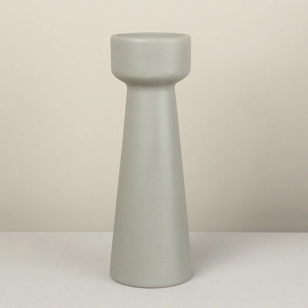 Gray Color Table Tall Tape Pillar Stick Candle Holder Ceramic