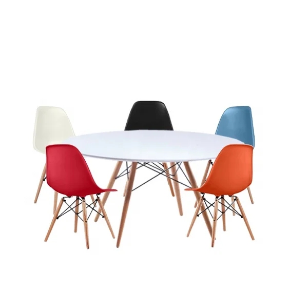 Белый круглый стол из МДФ в скандинавском стиле, круглый обеденный стол с деревянными ножками, кофейный столик из МДФ для кафе