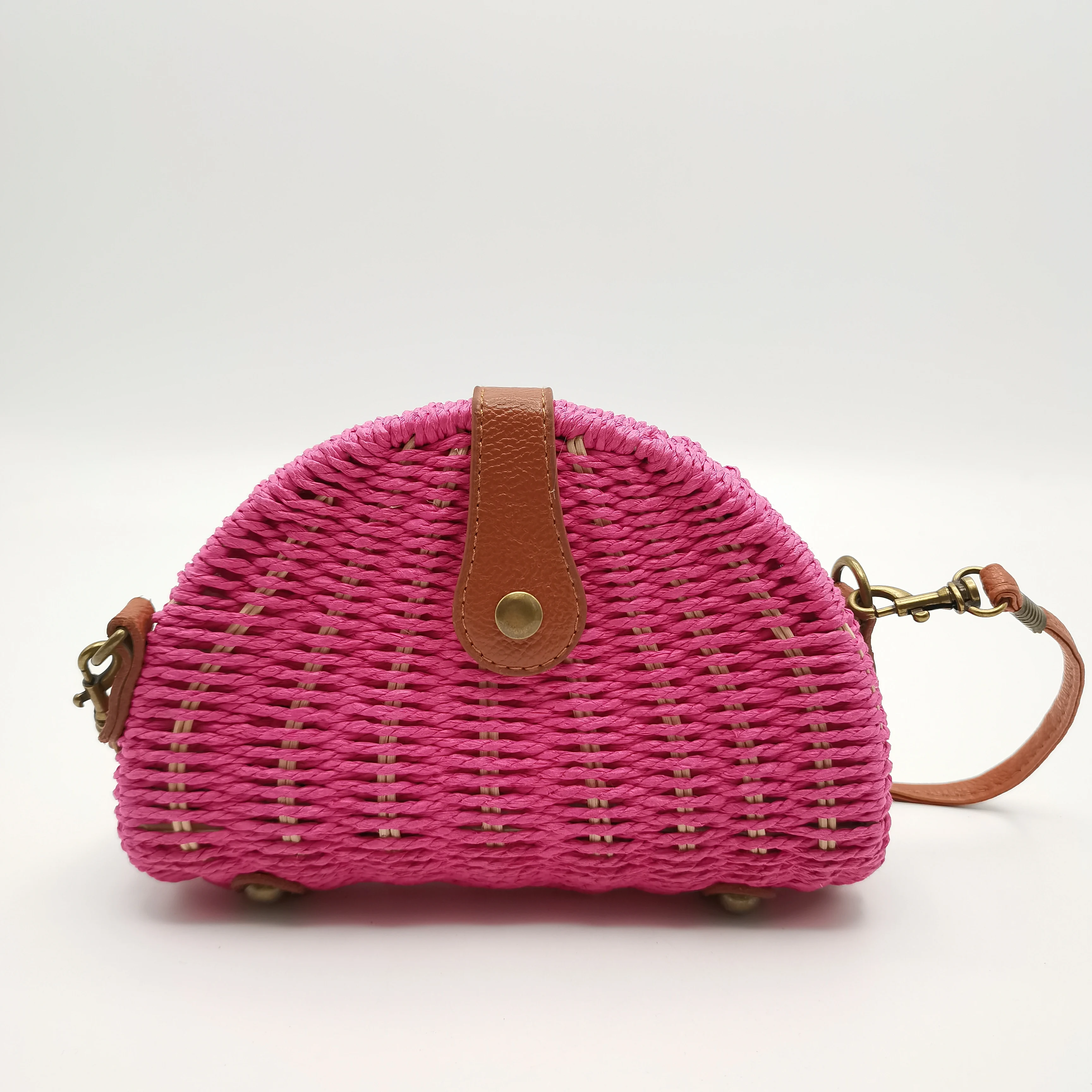 Полукруглая Соломенная Сумочка Fuxia, миниатюрная сумка через плечо, клатч, кошелек, соломенные сумки из ротанга, летняя пляжная плетеная сумка-кошелек