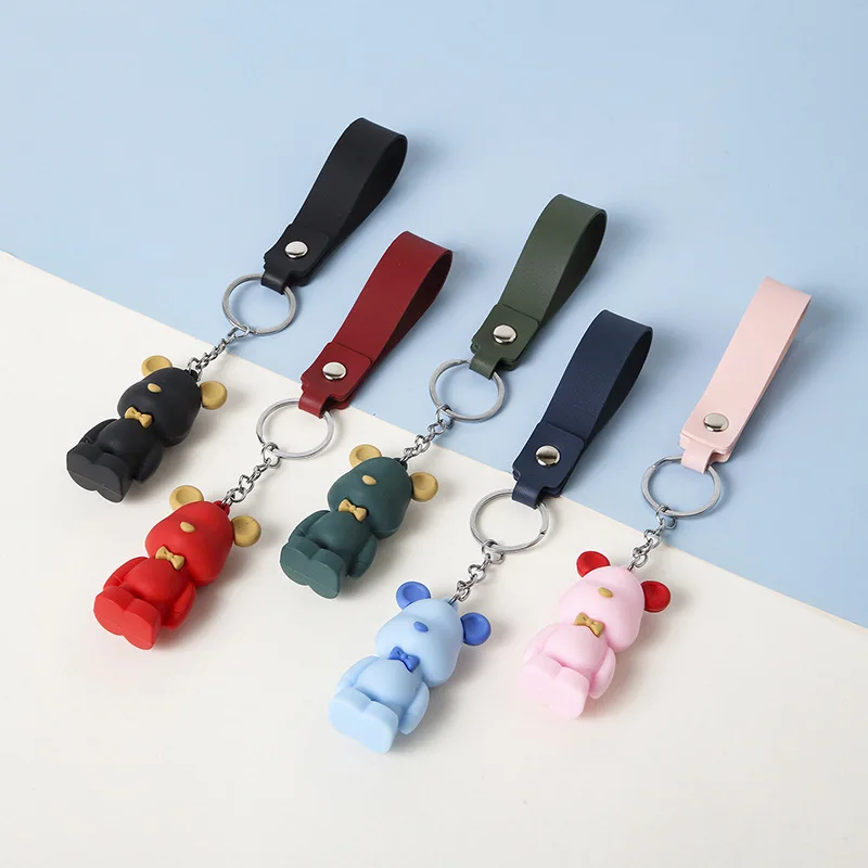 Rubber Little Bear Key Chain Cute 3D Bear Keychain Creative Doll Couple Ins Bag Pendant Leather Key Holder Promotion Gifts