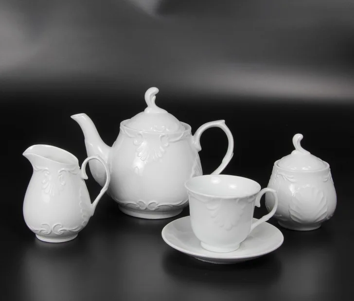 
15 pcs White Embossed Royal Porcelain Coffee Set Tea Set 