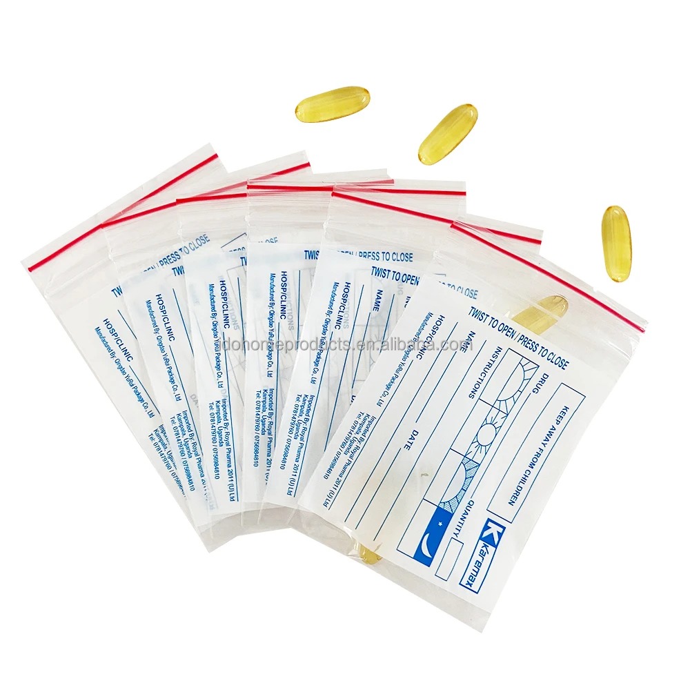Hospital use custom printed plastic zipper tablet drug pill medication medicine dispensing medical bag