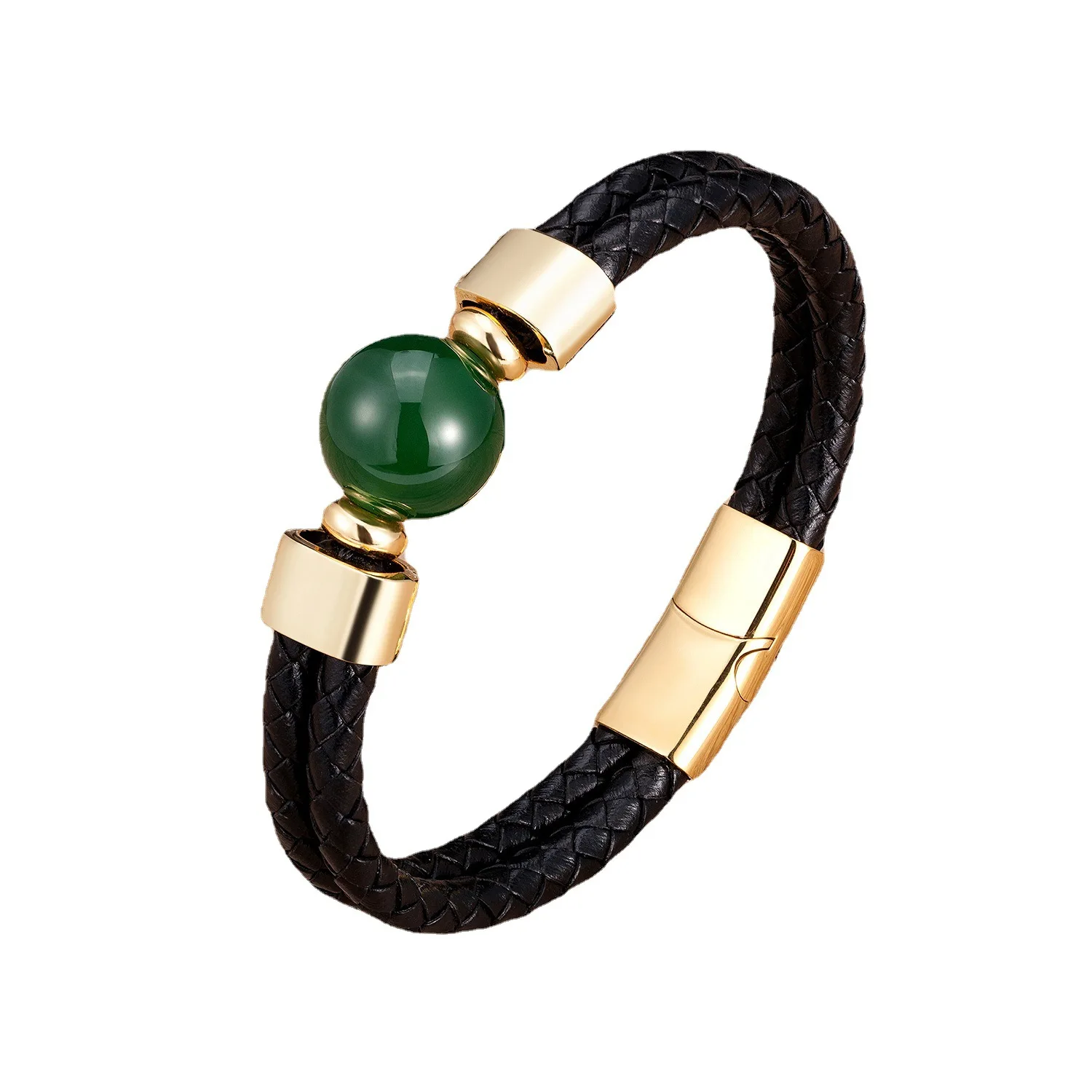 New Vintage Stainless Steel Leather Cord Braided Bracelet Trendy Metal Leather Cord Classic Stone Bracelet