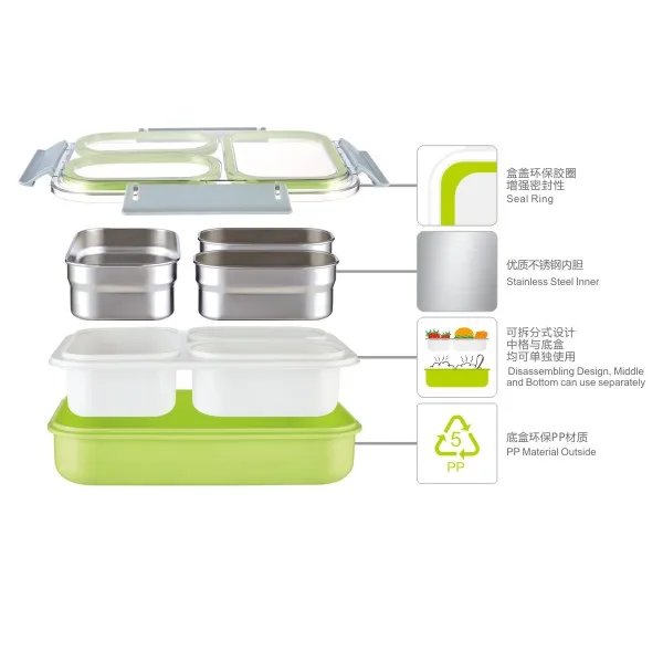 Homio Tedemei Detachable inner stainless steel insulated 1.2L portable lunch box sealing lid worker student can use in microware